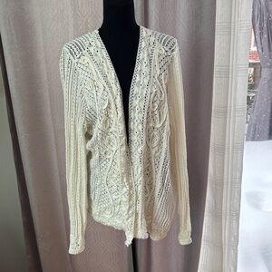 Chico's Cream Openwork Knit Cardigan